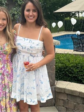 Likely White & Blue Floral Mini Dress